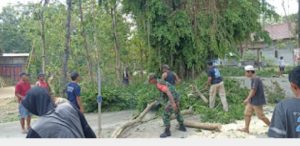 Kerja Bakti, Babinsa Kodim Ponorogo Bersihkan Ranting Pohon Bersama Warga