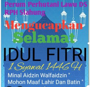 Perum Perhutani Lawu DS  RPH  Slahung   KRPH  Beserta Jajaranya  Mengucapkan Selamat Hari Raya Idul Fitri 1 Syawal 1446 H , Minal Aidzin Walfaidzin ,” Mohon Maaf Lahir Dan Batin .