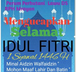 Perum Perhutani Lawu DS  RPH Mrayan  KRPH  Beserta Jajaranya  Mengucapkan Selamat Hari Raya Idul Fitri 1 Syawal 1446 H , Minal Aidzin Walfaidzin ,” Mohon Maaf Lahir Dan Batin “