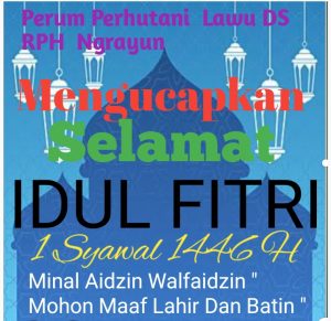 Perum Perhutani Lawu DS  RPH Ngrayun    KRPH Beserta Jajaranya  Mengucapkan Selamat Hari Raya Idul Fitri 1 Syawal 1446 H , Minal Aidzin Walfaidzin ,” Mohon Maaf Lahir Dan Batin “
